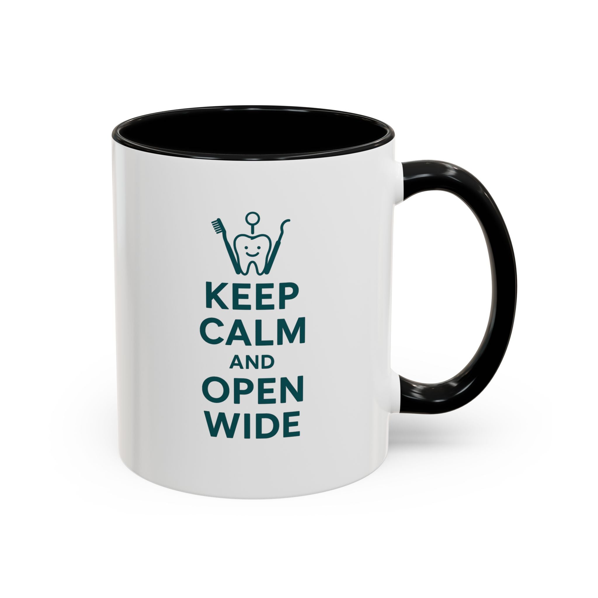 Funny Dentist Christmas Mug - "Keep Calm and Open Wide" Coffee Cup - Secret Santa Gift for Hygienist, Dental Student or Dentist Nurse Gift