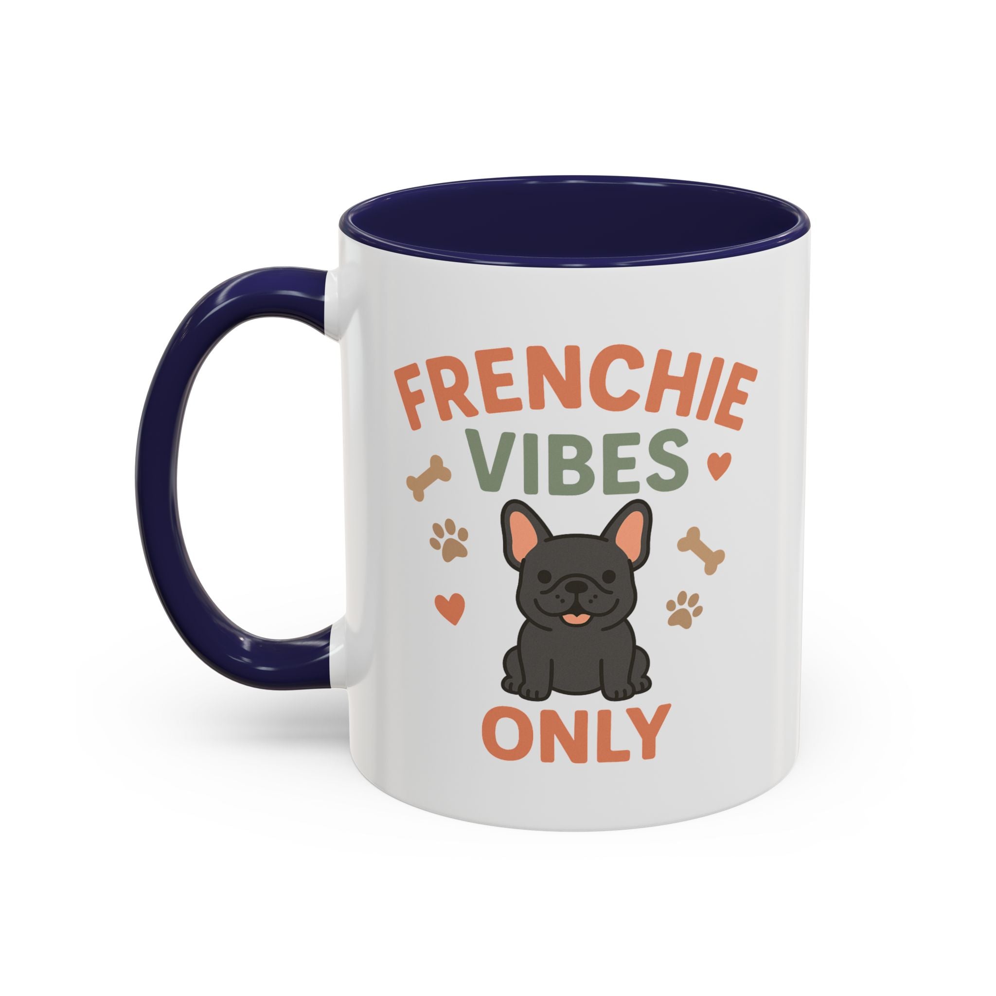 Funny Grey French Bulldog Mug - Frenchie Vibes Only Dog Lover Gift - Cute Frenchie Coffee Cup for Secret Santa, Xmas Gift for Dog Owners