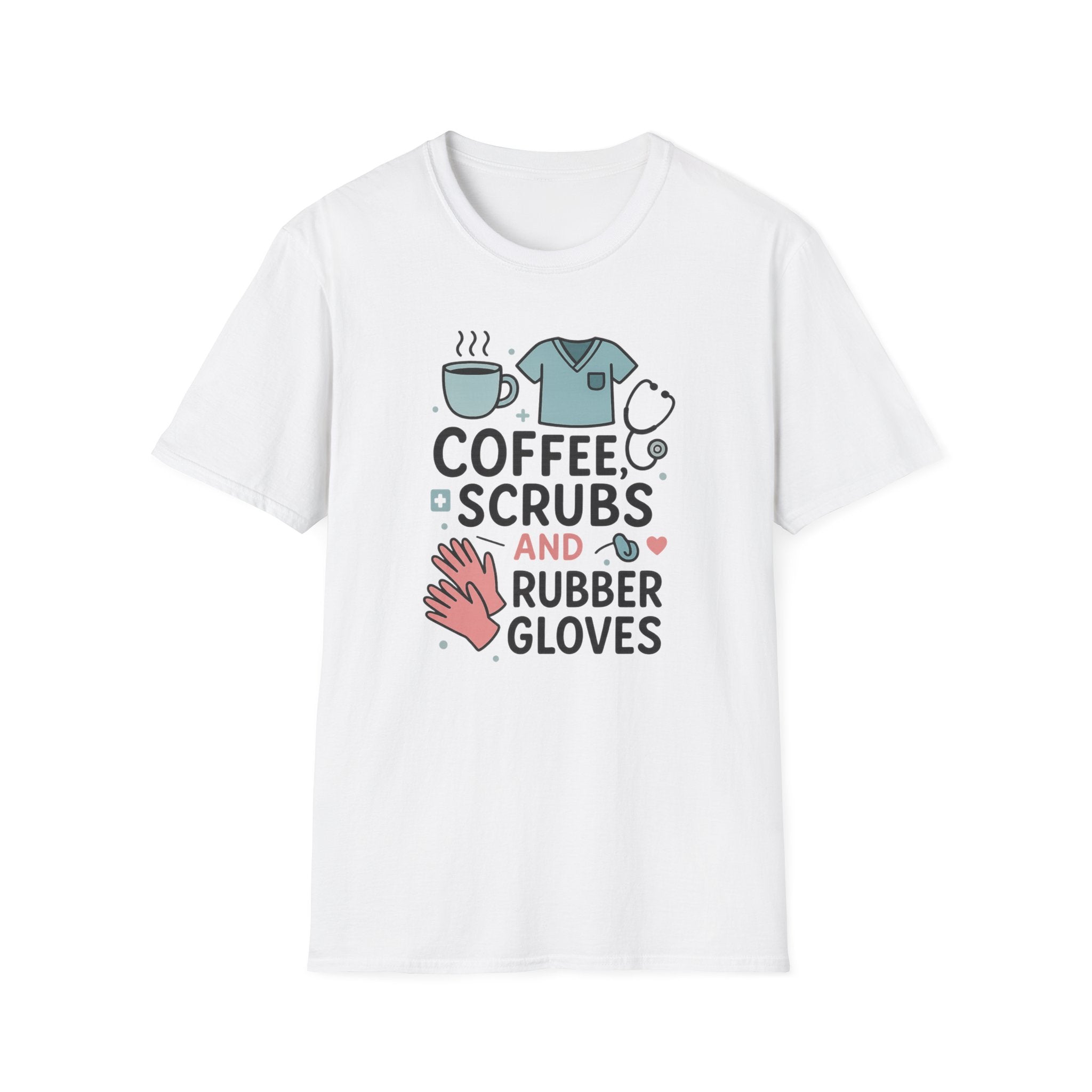 Funny Nurse Christmas T-Shirt - "Coffee, Scrubs and Rubber Gloves" Tee - Secret Santa Gift for Nurses, Xmas Medical Shirt, NHS Worker Ideas