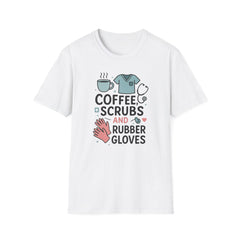 Funny Nurse Christmas T-Shirt - "Coffee, Scrubs and Rubber Gloves" Tee - Secret Santa Gift for Nurses, Xmas Medical Shirt, NHS Worker Ideas