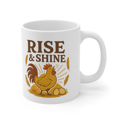 Funny Rise and Shine Chicken Mug - Rustic Farmhouse Rooster Coffee Cup - Cute Chicken Lover Gift - Christmas Gift or Secret Santa Present