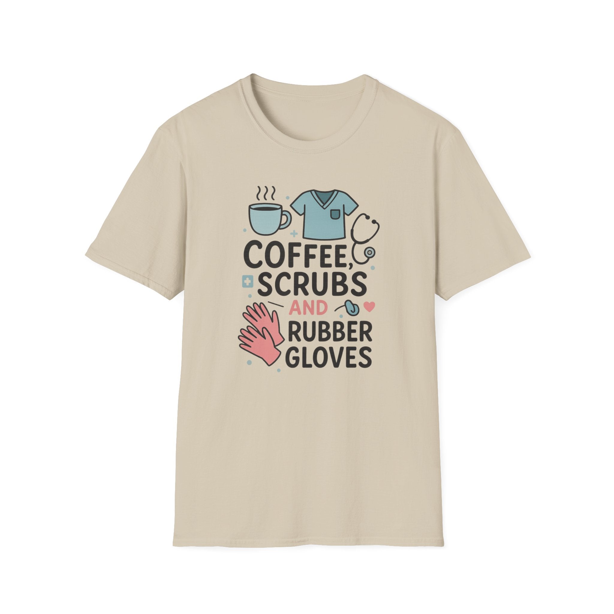 Funny Nurse Christmas T-Shirt - "Coffee, Scrubs and Rubber Gloves" Tee - Secret Santa Gift for Nurses, Xmas Medical Shirt, NHS Worker Ideas