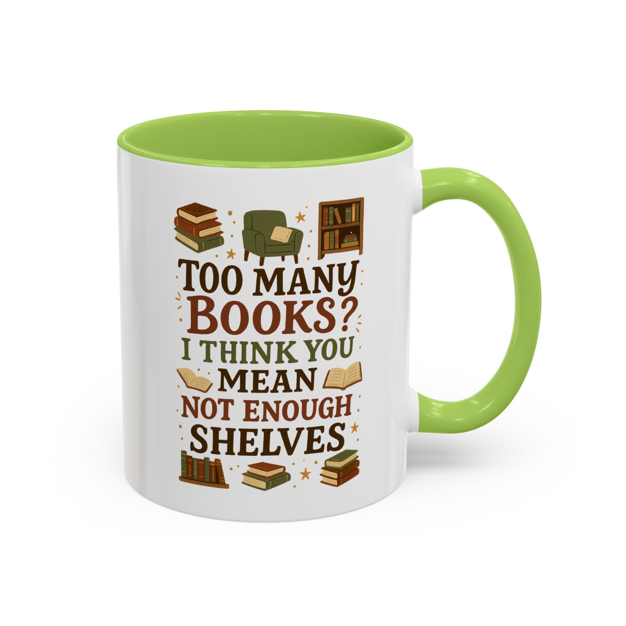 Funny Book Lover Christmas Mug - Too Many Books Not Enough Shelves Coffee Cup - Secret Santa Gift for Readers, Librarians & Teachers Tea