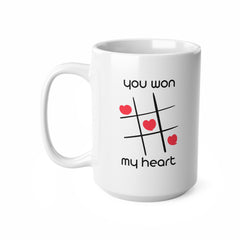 You Won My Heart Mug – Cute Tic Tac Toe Valentine’s Gift for Him or Her | 11oz & 15oz Ceramic Coffee Cup