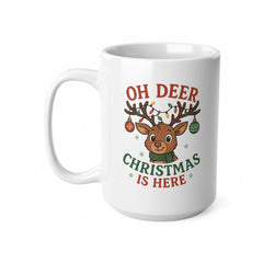 Funny Christmas Mug - "Oh Deer, Christmas Is Here" Reindeer Coffee Cup, Cute Secret Santa Gift for Coworker, Holiday Present Under 20