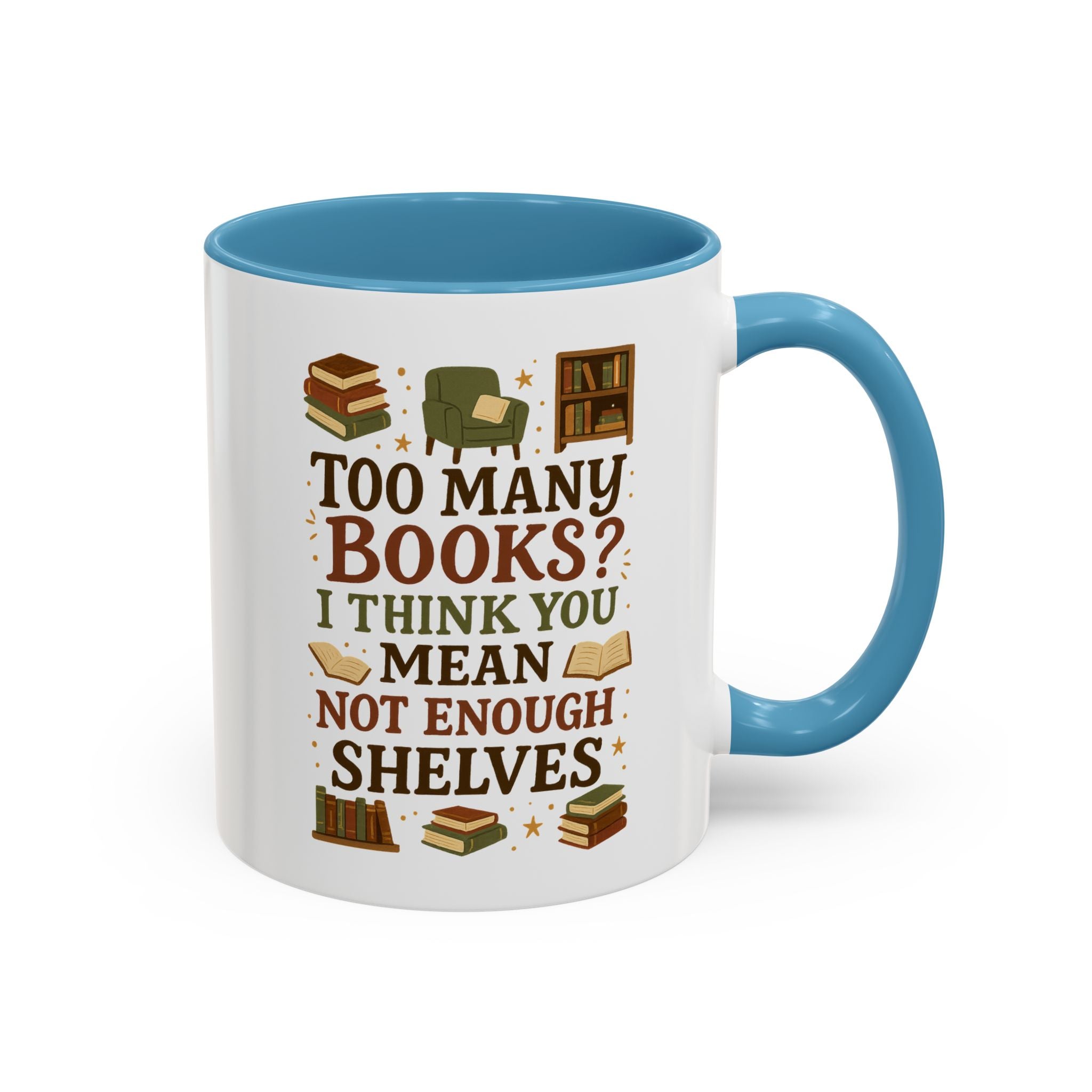 Funny Book Lover Christmas Mug - Too Many Books Not Enough Shelves Coffee Cup - Secret Santa Gift for Readers, Librarians & Teachers Tea