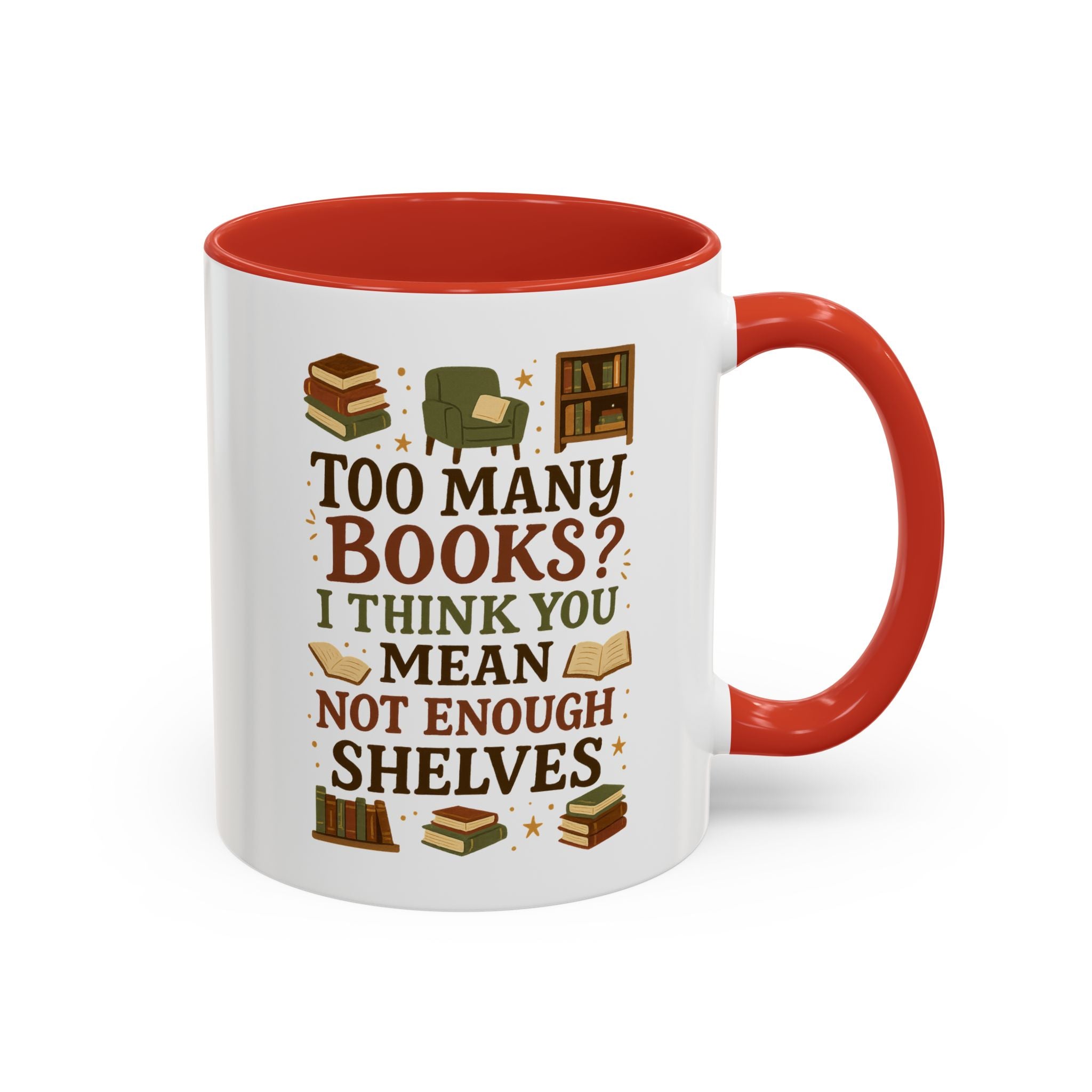 Funny Book Lover Christmas Mug - Too Many Books Not Enough Shelves Coffee Cup - Secret Santa Gift for Readers, Librarians & Teachers Tea