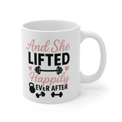 Funny Gym Mug for Women - And She Lifted Happily Ever After - Fitness Coffee Cup - Christmas Gift for Gym Lovers, Secret Santa Gift for Her
