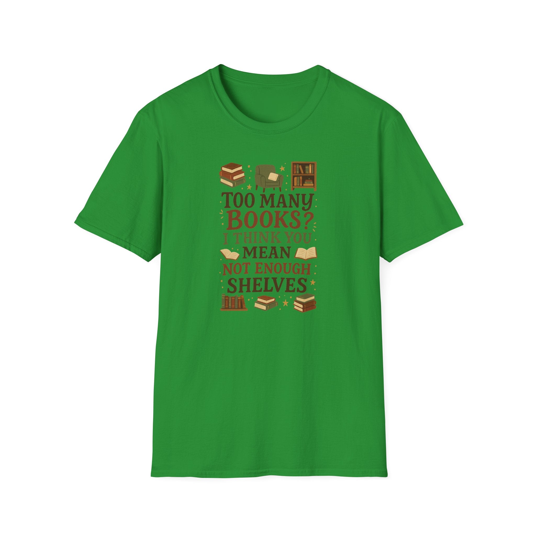 Funny Book Lover Christmas T-Shirt - Too Many Books Not Enough Shelves Tee - Secret Santa Gift for Readers, Librarians & Teachers Top