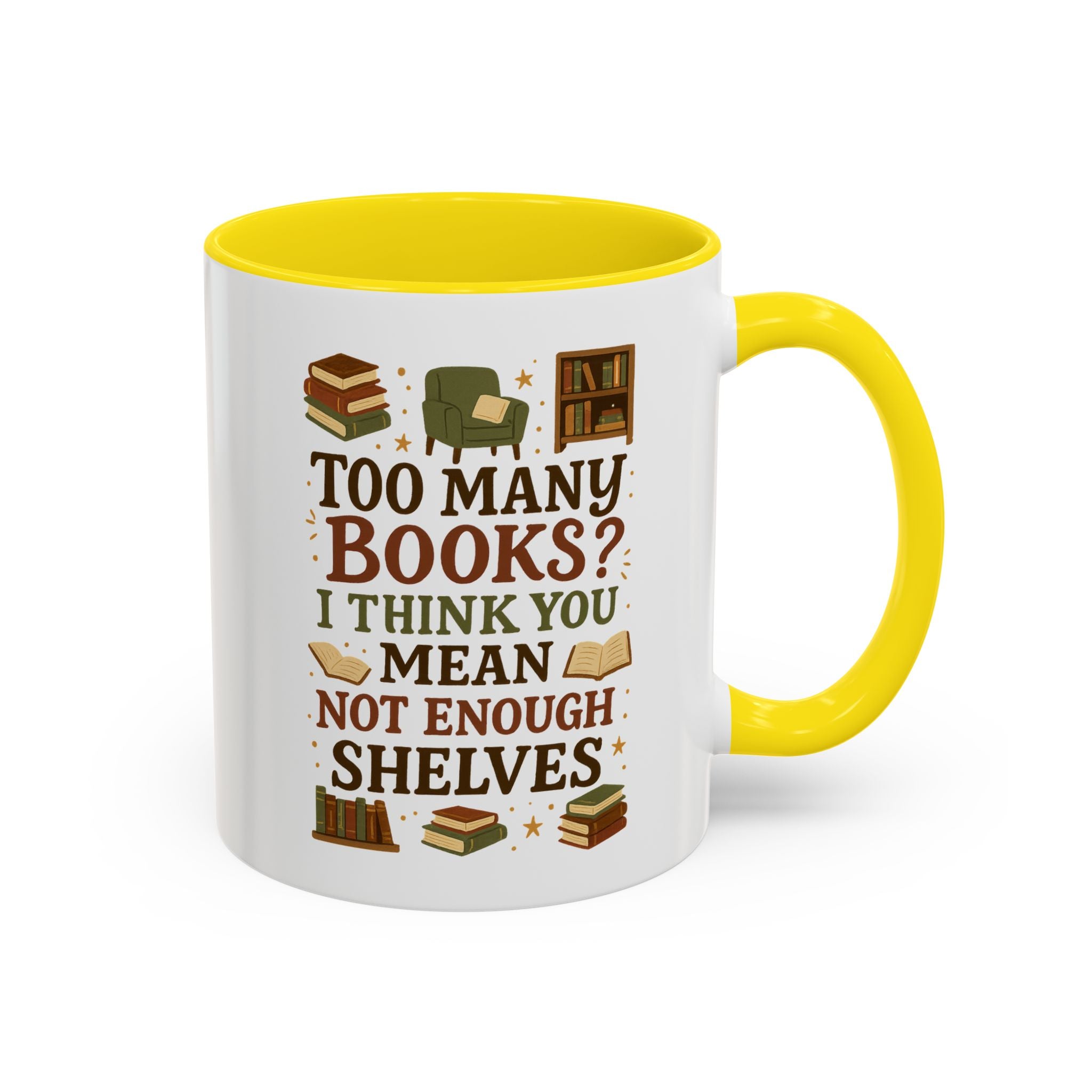 Funny Book Lover Christmas Mug - Too Many Books Not Enough Shelves Coffee Cup - Secret Santa Gift for Readers, Librarians & Teachers Tea