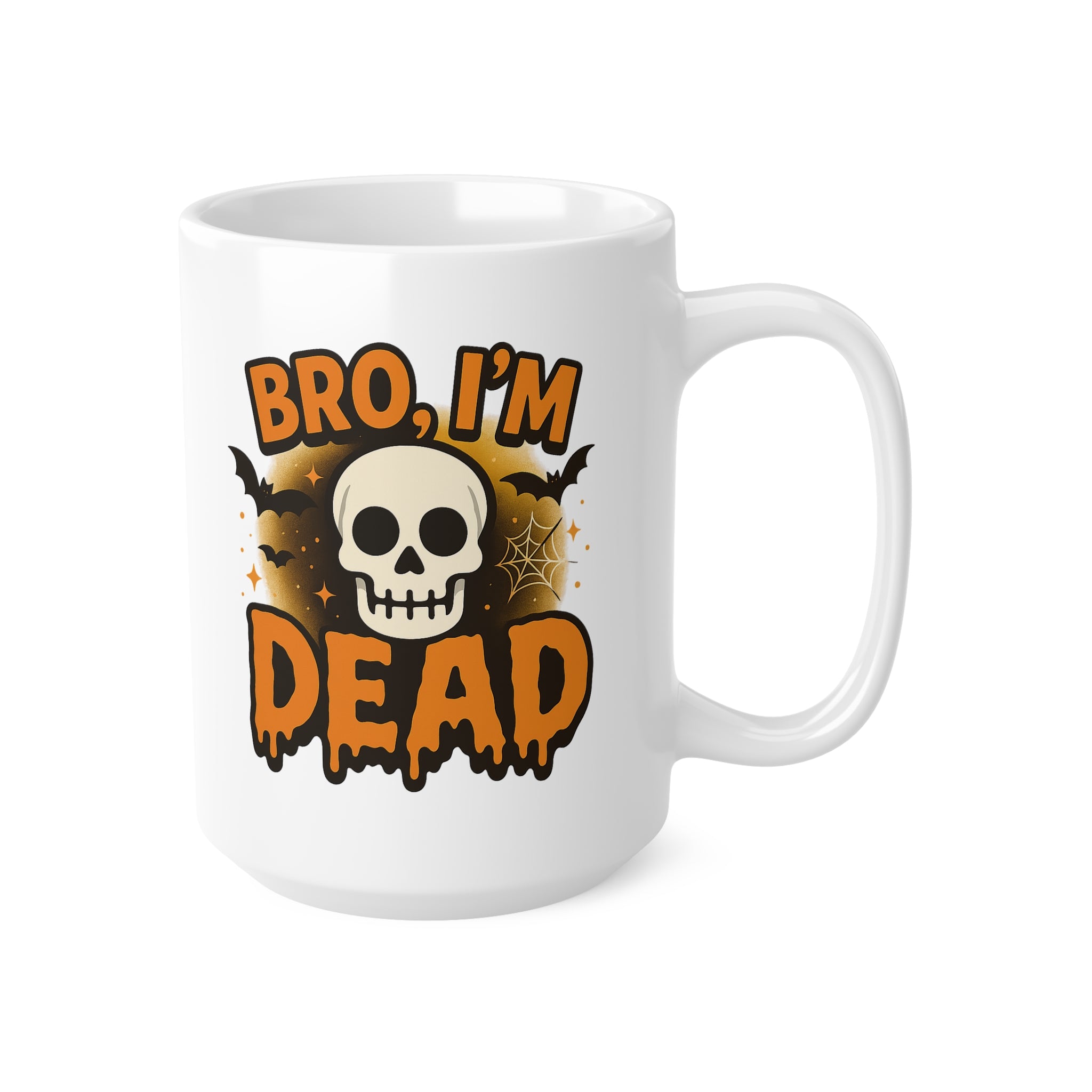 Funny Halloween Mug - "Bro I'm Dead" Skull Coffee Cup with Spooky Design Halloween Gift for Friends, Family, Coworkers, Internet Meme Tiktok