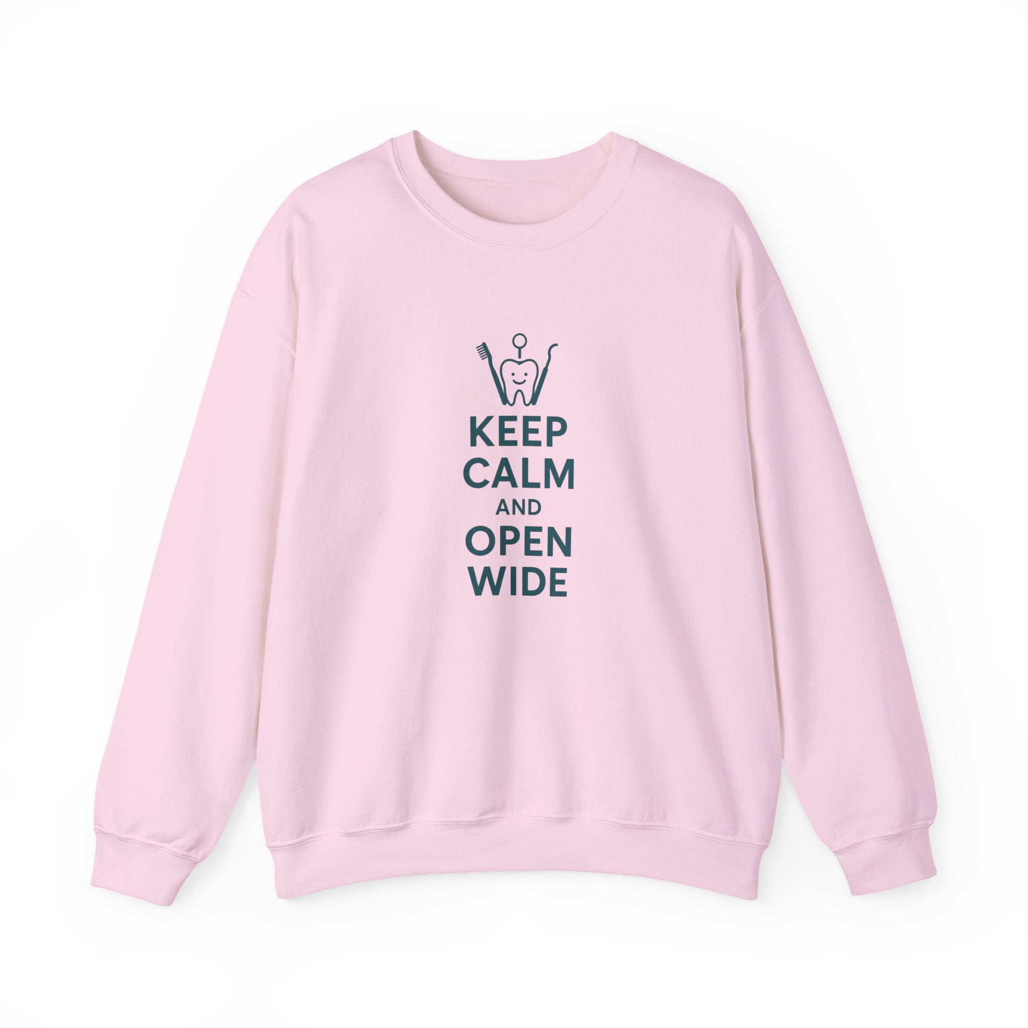 Funny Dentist Christmas Jumper - "Keep Calm and Open Wide" Sweatshirt - Secret Santa Gift for Hygienist, Dental Student or Dental Nurse