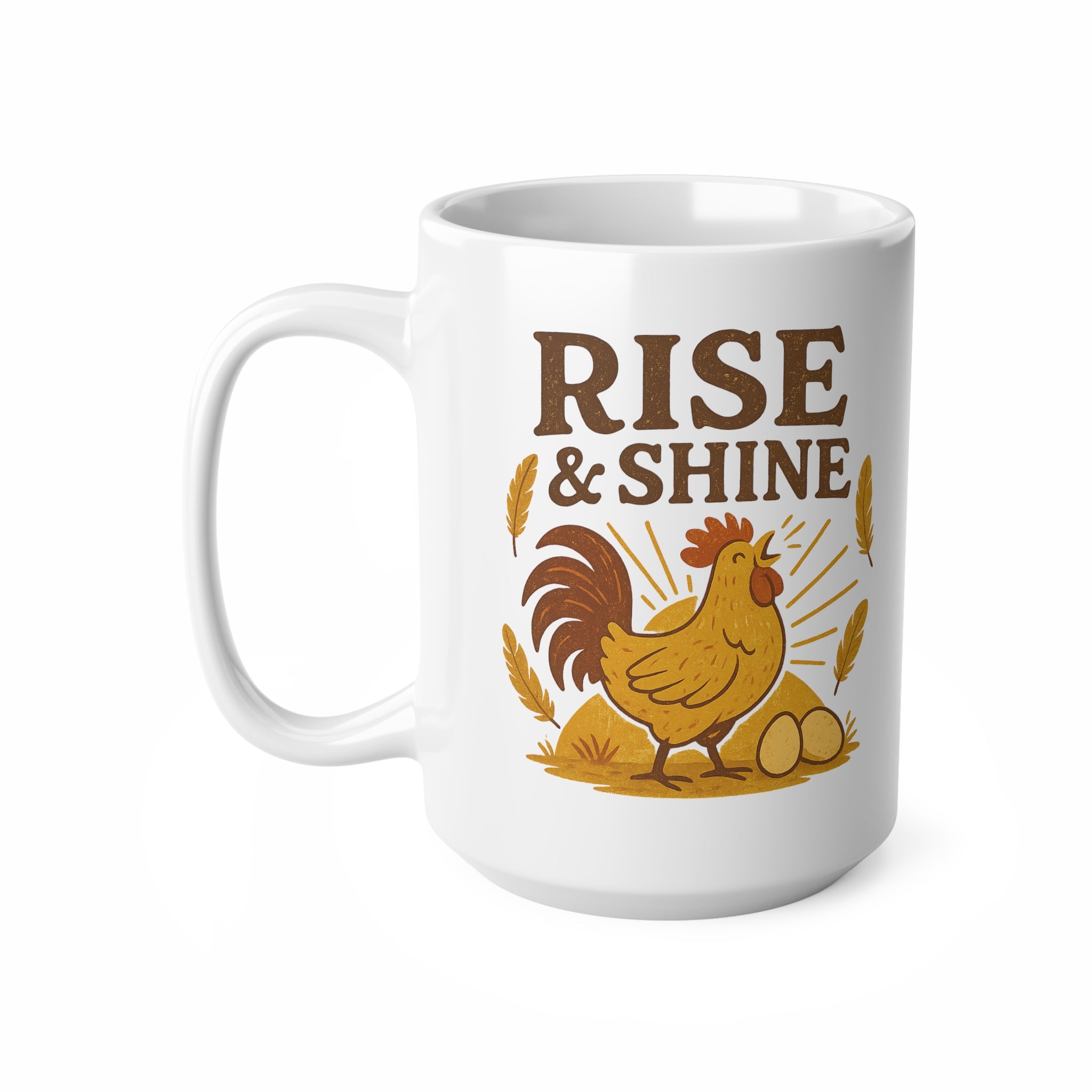 Funny Rise and Shine Chicken Mug - Rustic Farmhouse Rooster Coffee Cup - Cute Chicken Lover Gift - Christmas Gift or Secret Santa Present
