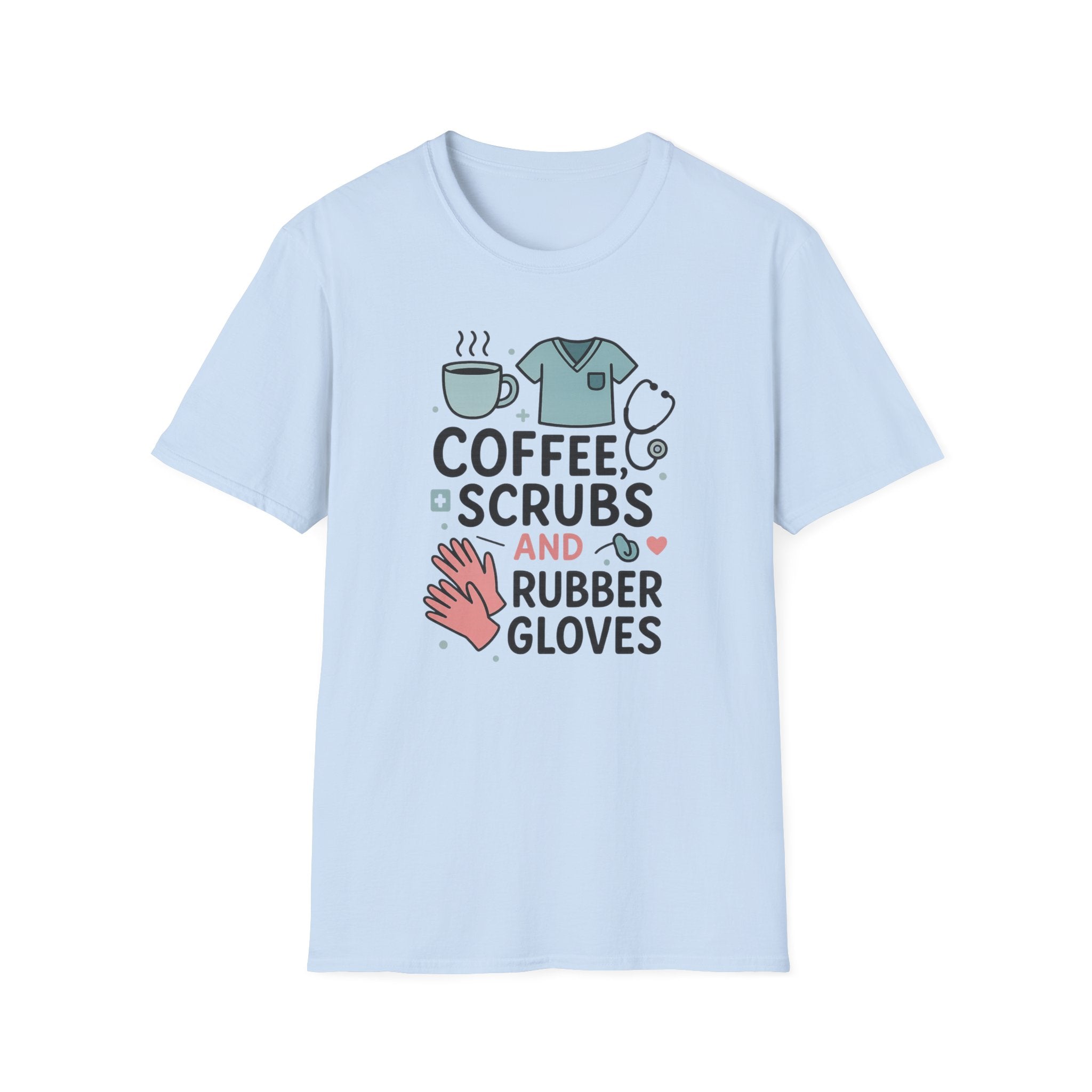 Funny Nurse Christmas T-Shirt - "Coffee, Scrubs and Rubber Gloves" Tee - Secret Santa Gift for Nurses, Xmas Medical Shirt, NHS Worker Ideas