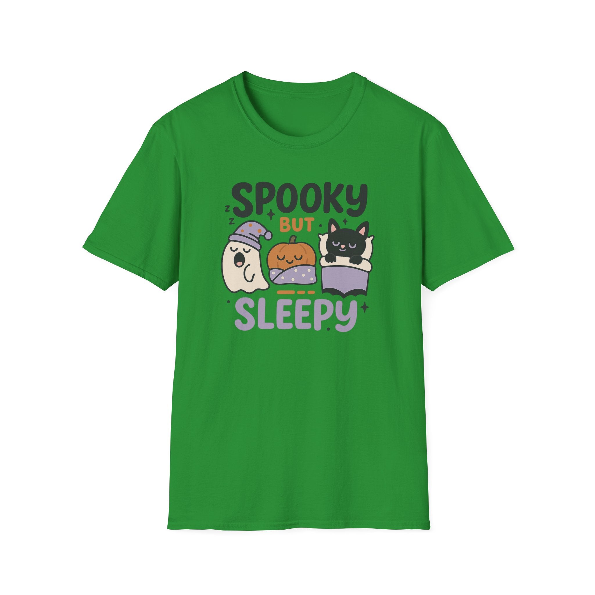 Spooky But Sleepy Halloween T-Shirt - Cute Funny Ghost Pumpkin Bat Tee - Cozy Pastel Halloween Shirt Gift for Her & Him Lazy Person Ideas