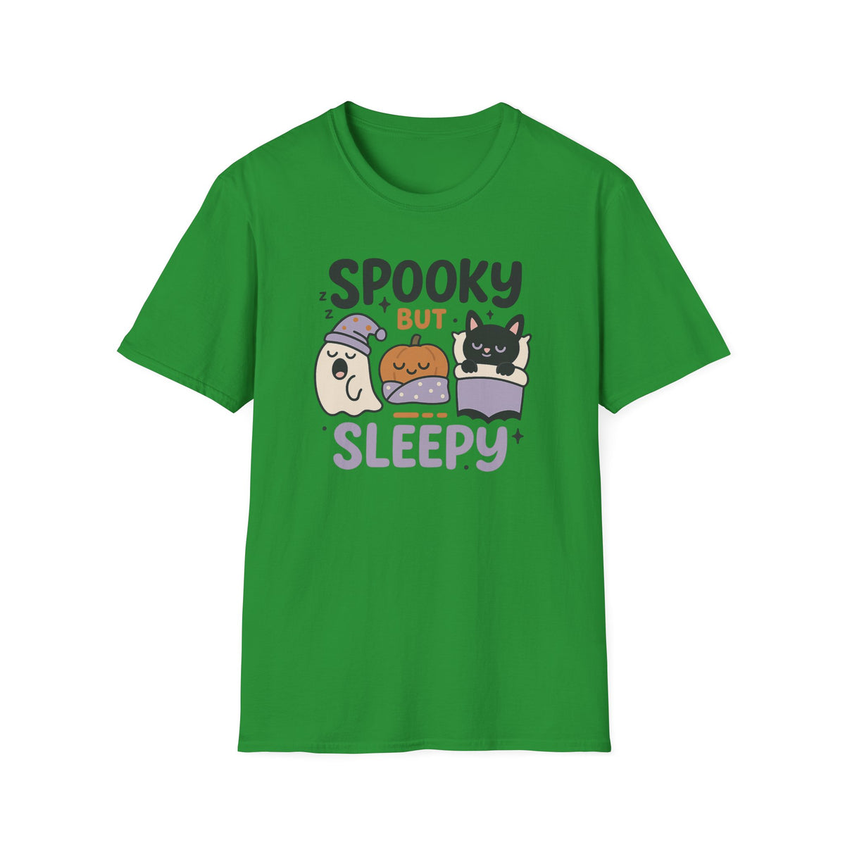 Spooky But Sleepy Halloween T-Shirt - Cute Funny Ghost Pumpkin Bat Tee - Cozy Pastel Halloween Shirt Gift for Her & Him Lazy Person Ideas
