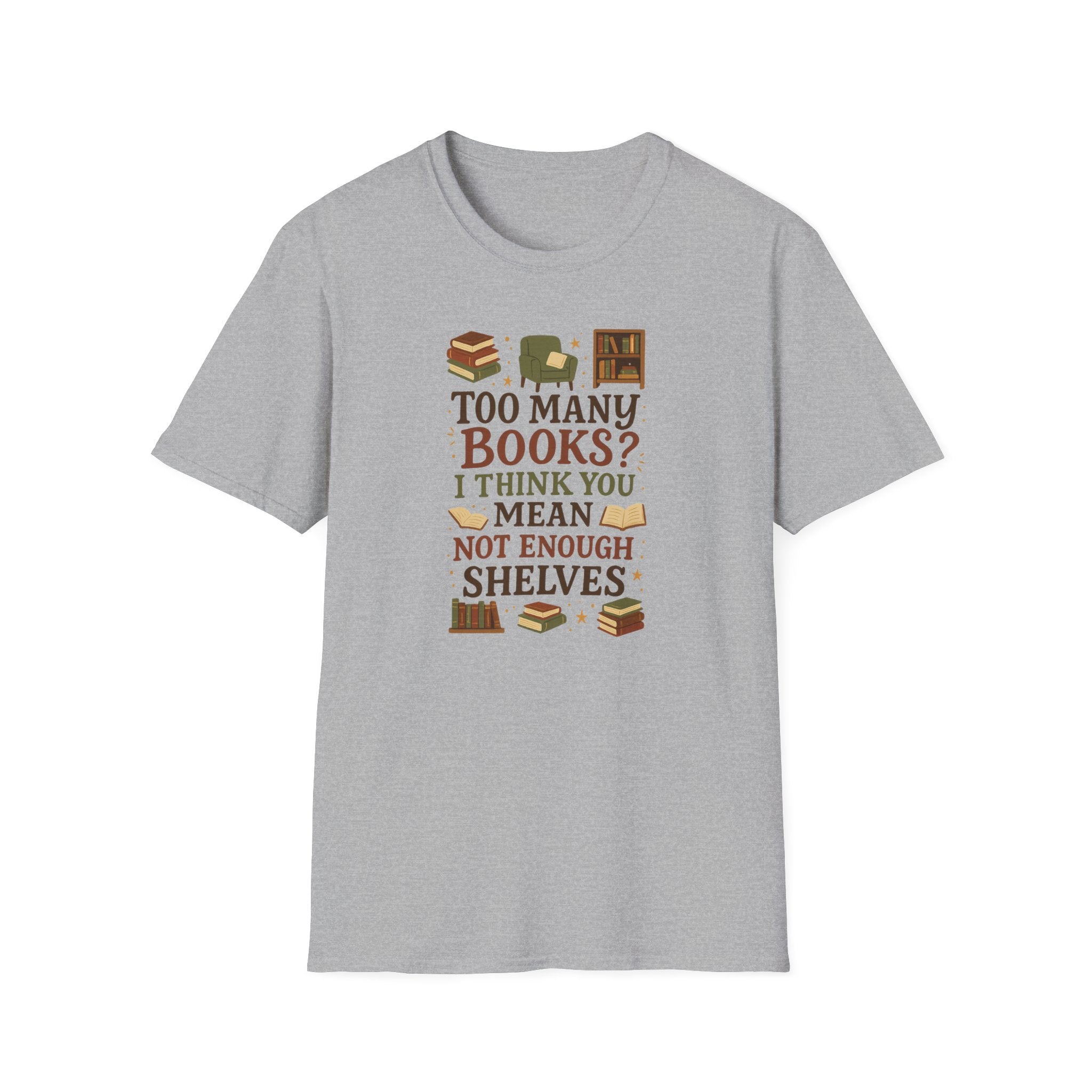 Funny Book Lover Christmas T-Shirt - Too Many Books Not Enough Shelves Tee - Secret Santa Gift for Readers, Librarians & Teachers Top