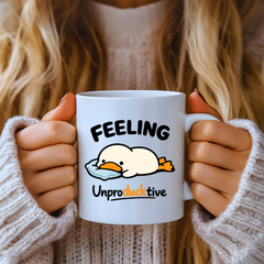 Feeling Unproducktive Funny Duck Mug – Cute Lazy Duck Coffee Cup – Humorous Gift for Coworkers, Students & Work From Home Days