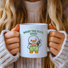 Funny Duck Walkie Talkie Mug – “What The F*ck, Over” Cute Cartoon Duck Coffee Mug | Funny Gift for Coworkers & Friends