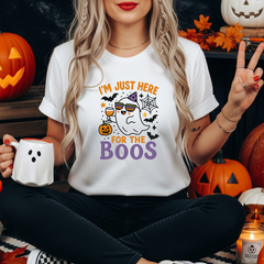 Funny Halloween T-Shirt - Im Just Here for the Boos Ghost Tee - Cute Spooky Shirt for Her, Him, Friends - Boo Party Costume Top