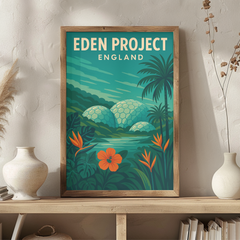 Eden Project England Vintage Travel Poster | Cornwall Eco Attraction Retro Print | Botanical Dome Wall Art