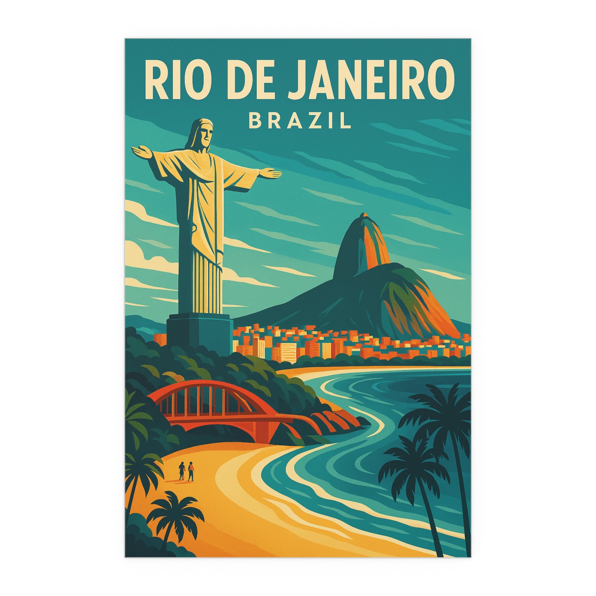 Rio de Janeiro Brazil Vintage Travel Poster | Retro Christ the Redeemer & Beach Art Print