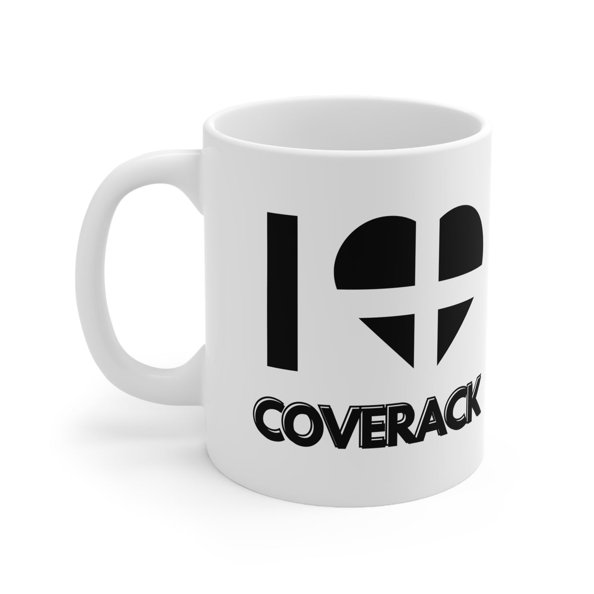 White ceramic mug with the text “I ❤️ Coverack” and a heart styled in the Cornish flag – a lovely souvenir for fans of this coastal Cornwall village.